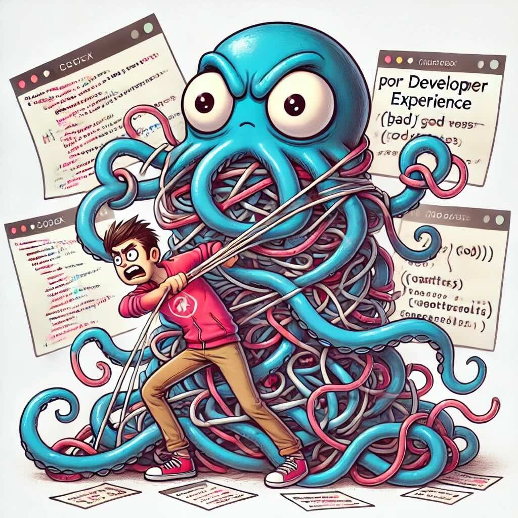 A developer fighting with a code monster